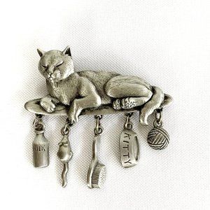 Spoontiques Pewter Dangle Cat Pin Brooch